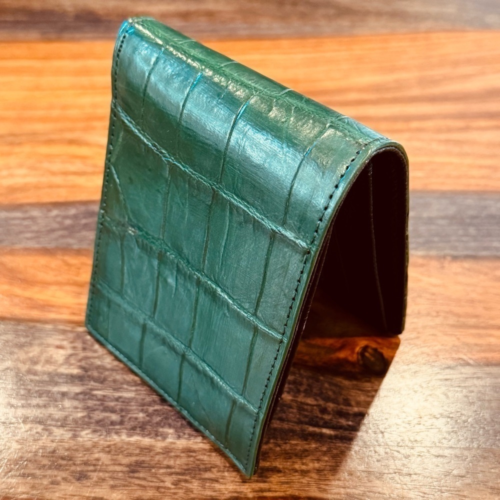 Genuine Croc Leather Wallet Dark Olive Color - Picture 3 of 10
